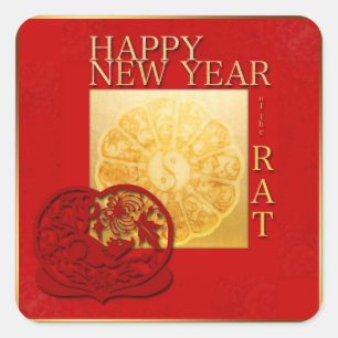 Zodiac signs Yin Yang Chinese Rat Year 2020 Square Sticker