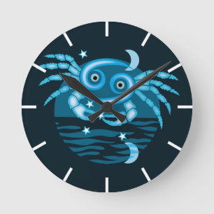 Zodiac Star Sign - Cancer Symbol Round Clock