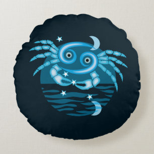 Zodiac Star Sign - Cancer Symbol Round Cushion