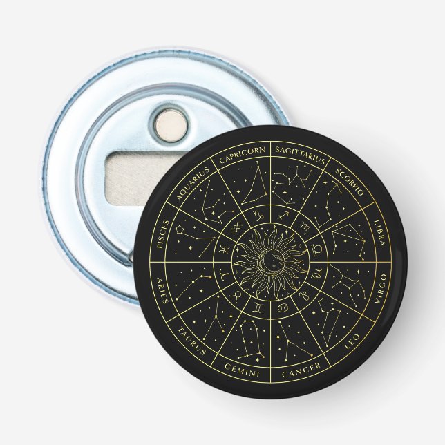 Zodiac star sign horoscope constellations map gold bottle opener (Front)