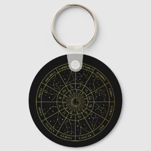 Zodiac star sign horoscope constellations map gold key ring