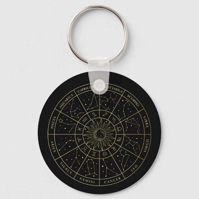 Zodiac star sign horoscope constellations map gold key ring (Front)
