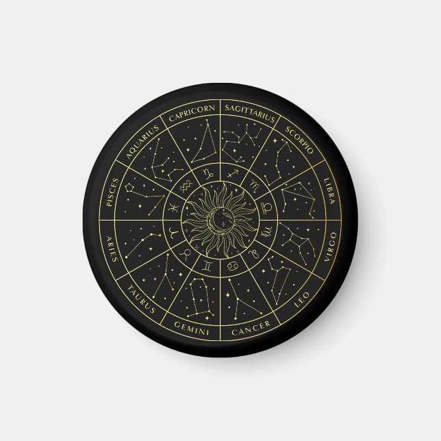 Zodiac star sign horoscope constellations map gold magnet (Front)