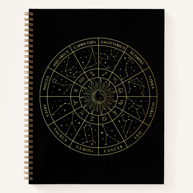 Zodiac star sign horoscope constellations map gold notebook (Front)