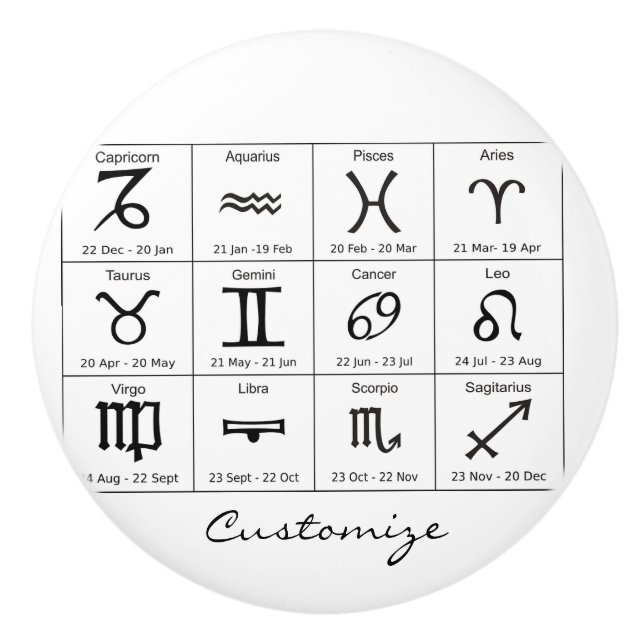 Zodiac Sun Sign Astrology Calendar Thunder_Cove Ceramic Knob (Front)