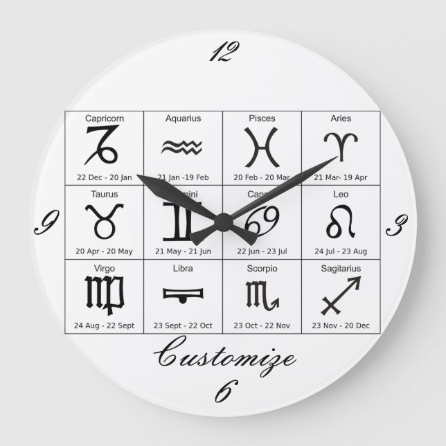 Zodiac Sun Sign Astrology Calendar Thunder_Cove Large Clock (Front)