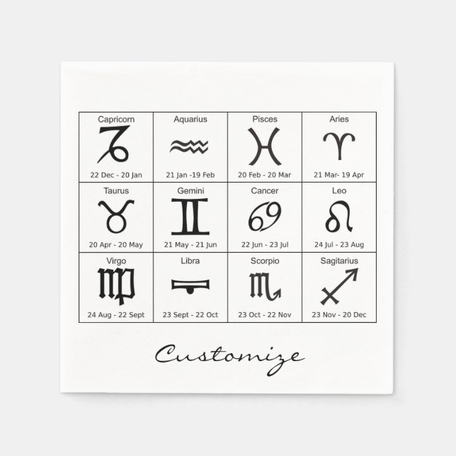 Zodiac Sun Sign Astrology Calendar Thunder_Cove Napkin (Front)