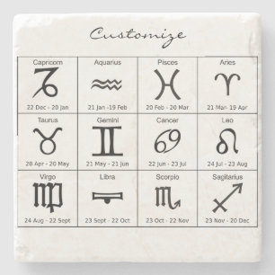 Zodiac Sun Sign Astrology Calendar Thunder_Cove Stone Coaster