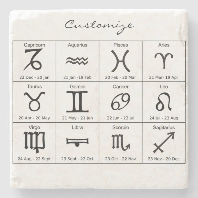 Zodiac Sun Sign Astrology Calendar Thunder_Cove   Stone Coaster (Front)
