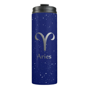 Zodiac Symbol for Aries on Deep Midnight Blue Thermal Tumbler