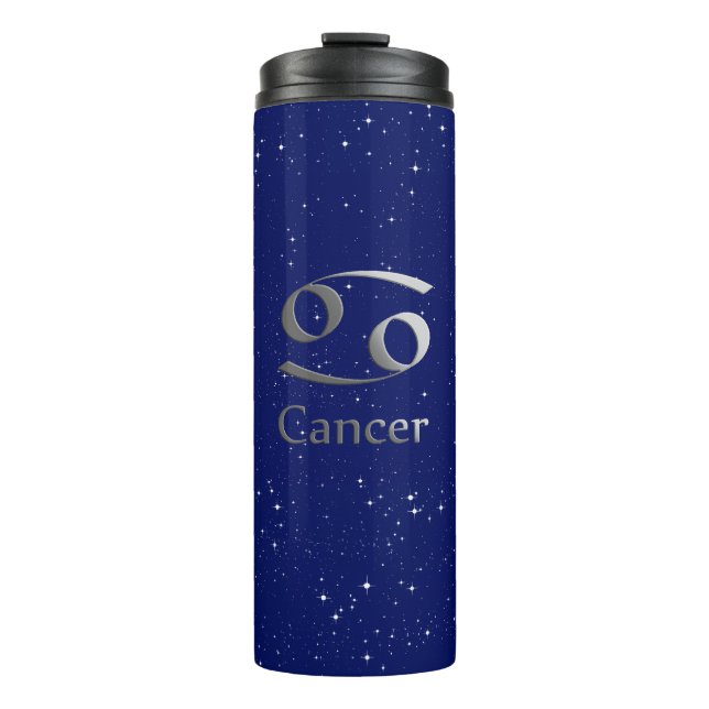 Zodiac Symbol for Cancer on Deep Midnight Blue  Thermal Tumbler (Front)