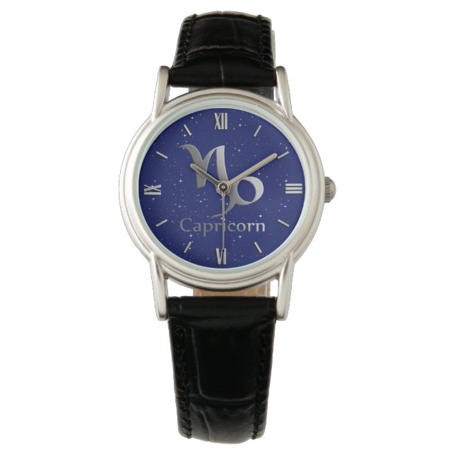 Zodiac Symbol for Capricorn on Deep Midnight Blue Watch (Front)