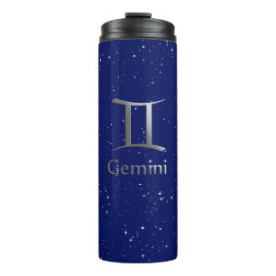 Zodiac Symbol for Gemini on Deep Midnight Blue Thermal Tumbler