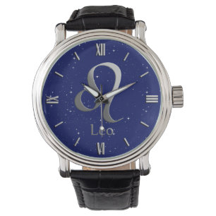 Zodiac Symbol for Leo on Deep Midnight Blue Watch