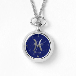 Zodiac Symbol for Pisces on Deep Midnight Blue  Watch