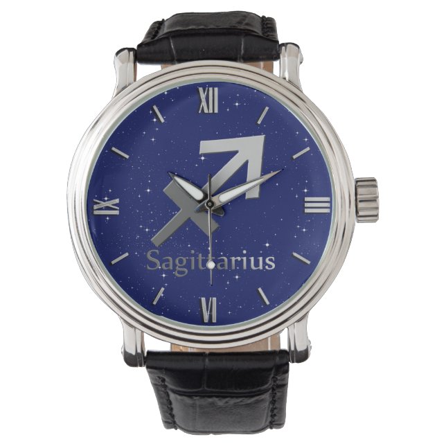 Zodiac Symbol for Sagittarius on Midnight Blue Watch (Front)
