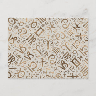 Zodiac symbol glyphs pastel gold postcard