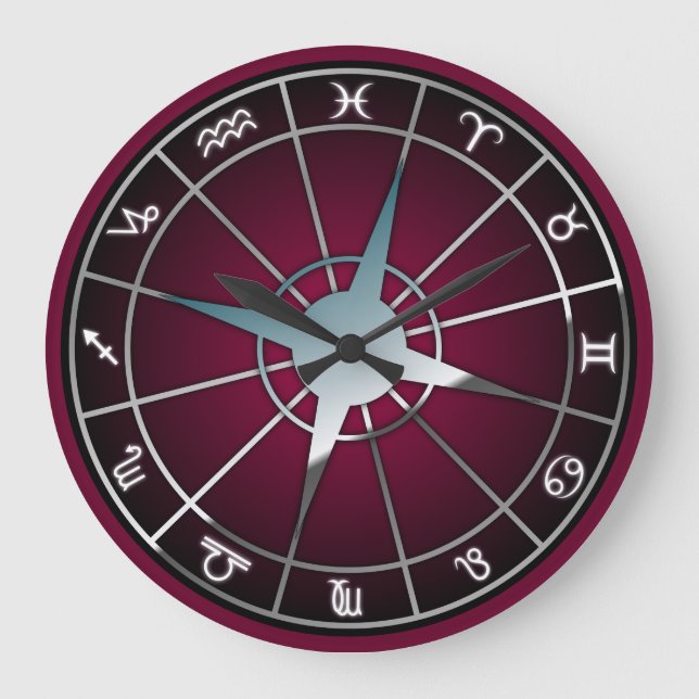 Zodiac Symbols Astrology Signs Horoscope Large Clock (Front)