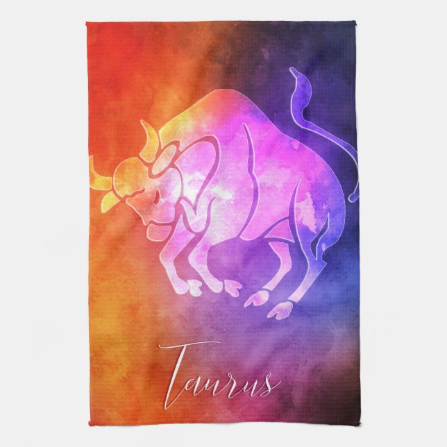 Zodiac : Taurus Colourful Candy Colours Tea Towel (Vertical)