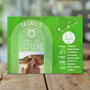 Zodiac Taurus Custom Birthday Photo Astrology Postcard