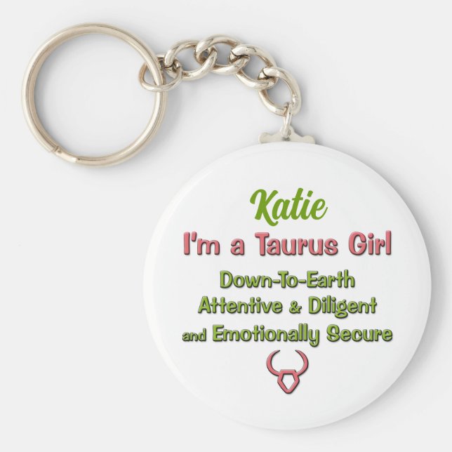 Zodiac Taurus Girl in Pink and Green Key Ring (Front)