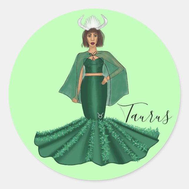 Zodiac Taurus Goddess with Horns Classic Round Sticker (Front)