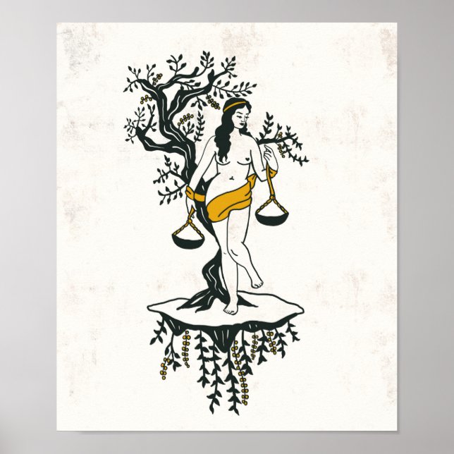 Zodiac Toile Art w/ A Woman & The Libra Scales Poster (Front)