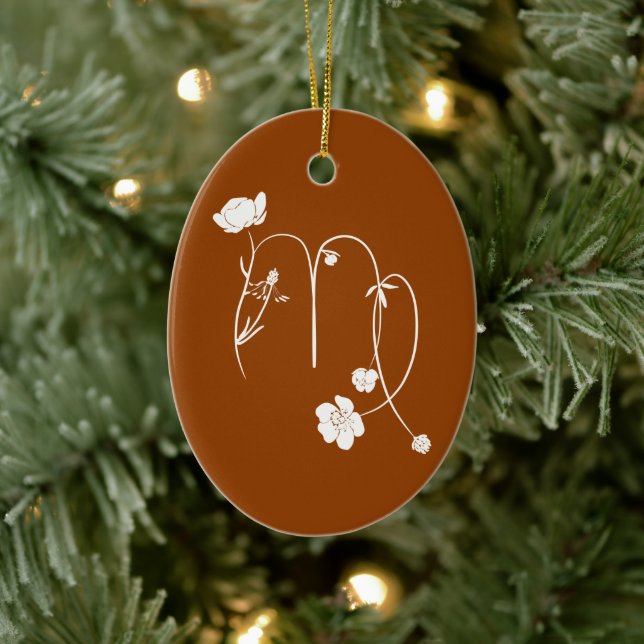 Zodiac Virgo birth flower stylish monogram name Ceramic Ornament (Tree)