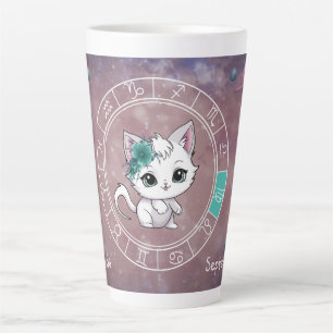 Zodiac Virgo Cute Cat Wheel Planet Astrology Latte Mug