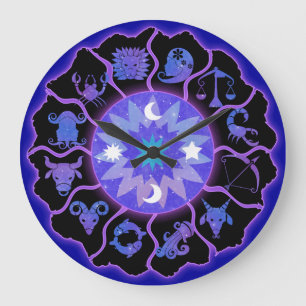 Zodiac Wheel Wall Clock in Blue and Black