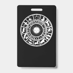 Zodiac Wheel with Sun and Astrology Symbols ID Badge