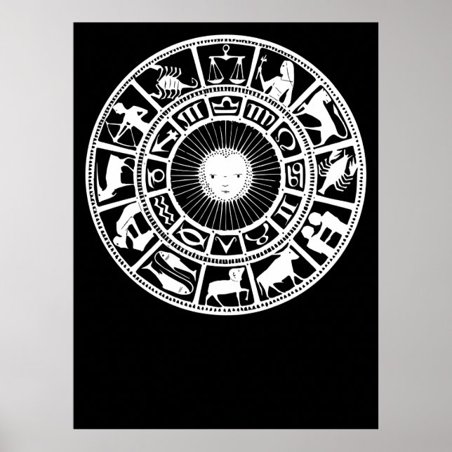 Zodiac Wheel with Sun and Astrology Symbols Poster (Front)
