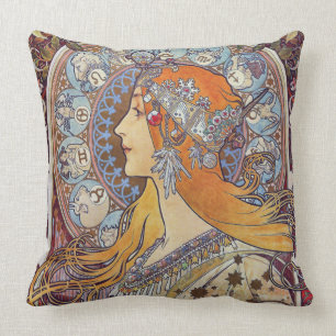 Zodiac with Her Tiara Art Nouveau Cushion