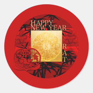Zodiac Yin Yang Bamboo Chinese Rat Year 2020 R S Classic Round Sticker