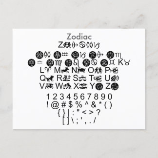 Zodiac - Zazzle Font Sampler Sheet with Guide Postcard