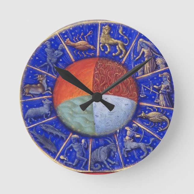ZODIACAL SIGNS WITH FOUR ELEMENTS ROUND CLOCK (Front)