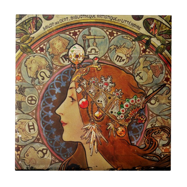 Zodiak Woman by Mucha Ceramic Tile (Front)