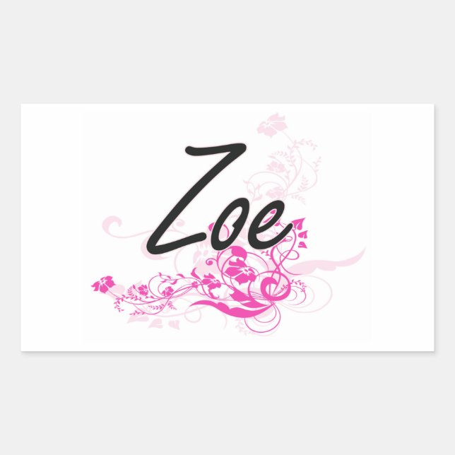 Zoe Artistic Name Design with Flowers Rectangular Sticker (Front)
