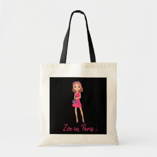 Zoe in Paris Stylish Red Hair with Pink Dress Tote Bag