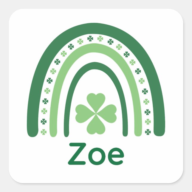 Zoe Name Clover Boho Rainbow Square Sticker (Front)