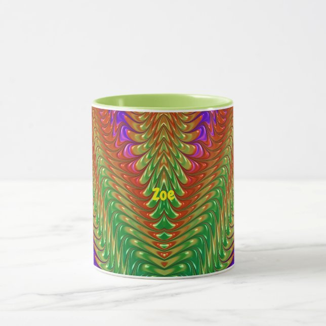 ZOE ~ Zany 3D ~ Green, Red, Orange and Purple Mug (Center)