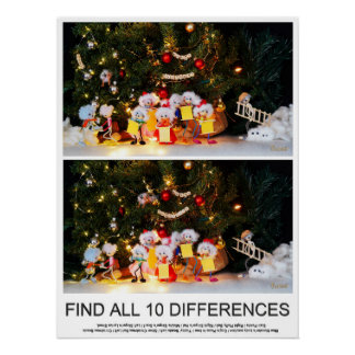 Zoekplaatje van 10 verschillen van de Kerstfubby's Poster
