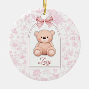 Zoey   Custom Pink Teddy Bear Nursery Design  Ceramic Ornament