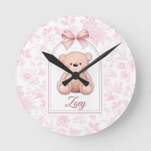 Zoey   Custom Pink Teddy Bear Nursery Design  Round Clock