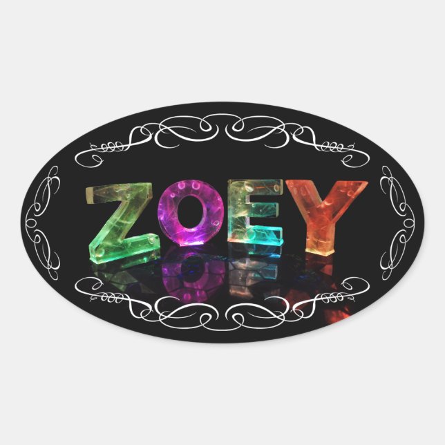 Zoey  - The Name Zoey in 3D Lights (Photograph) Oval Sticker (Front)