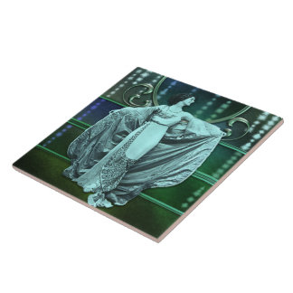 Zohara: Art Deco Woman in Aqua & Green Ceramic Tile