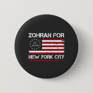Zohran Mamdani for NYC Mayor with US Flag 6 Cm Round Badge
