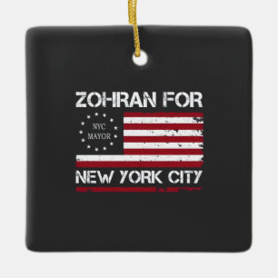 Zohran Mamdani for NYC Mayor with US Flag   Ceramic Ornament
