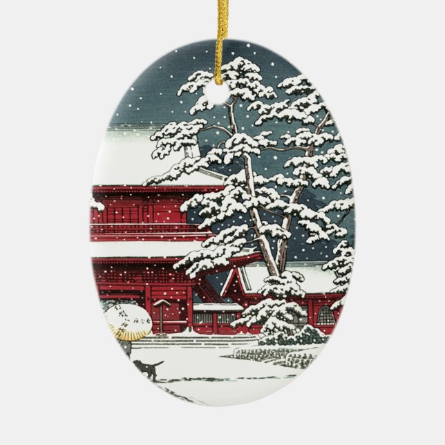 "Zojoji in Snow" by Kawase Hasui 川瀬 巴水 Ceramic Ornament (Front)