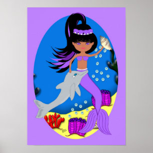 Zola the Purple Mermaid and Dolphin Poster